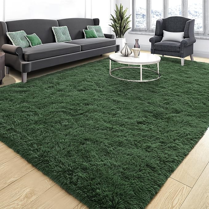 Tepook Fluffy Dark Green Rugs for Living Room Bedroom, 6x9 Soft Area Rug Forest Hunter Green Kids Girls Boys Rug, Indoor Plush Shaggy Non-Slip Carpet for Nursery Classroom Dorm Home Decor - Image 3