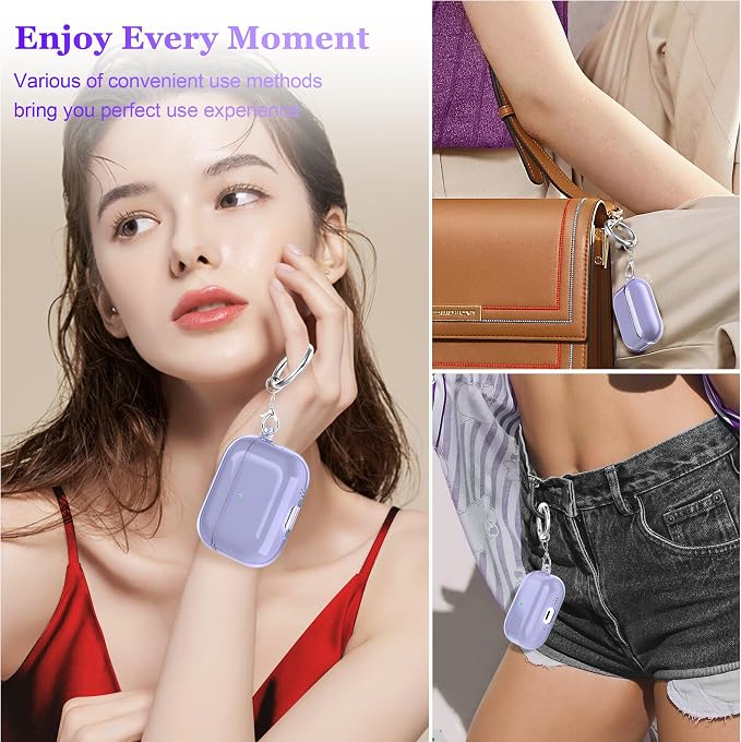 for AirPods Pro 3 Clear Case 2025, Military-Grade Shockproof, Soft TPU Highly Transparent Anti-Yellowing for AirPods Pro 3 Case with Cleaning Kit & Cute Round Buckle, Clear Purple - Image 2