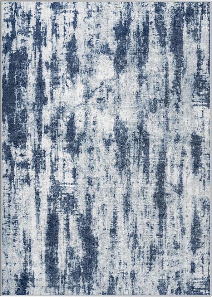 9x12 Area Rugs Washable Rug: Modern Abstract Living Room Rug Soft Anti-Skid Thin Carpet Indoor Floor Non-Shedding Carpets for Bedroom Dining Room Farmhouse Nursery Home Office Blue Grey - Image 2