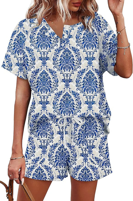 WIHOLL Two Piece Outfits for Women Lounge Sets Button Down Top and Shorts Set Sweatsuits with Pockets by WIHOLL