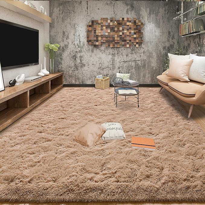 Tepook Super Soft Fluffy Rugs for Living Room, Area Rugs 8x10 for Bedroom, Modern Shaggy Rug Fuzzy Carpets for Kids, Plush Indoor Nursery Home Decor Rug with Non-Slip Bottom, Beige by Tepook