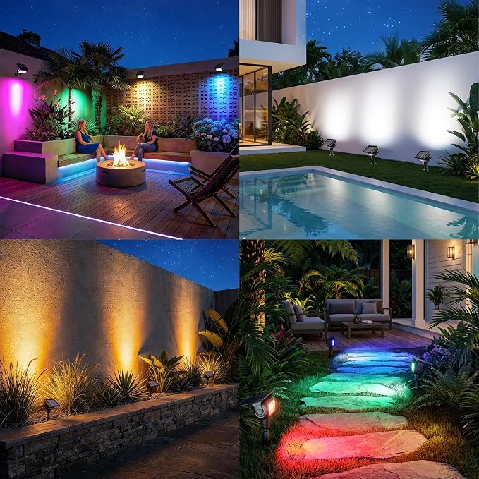 Brizled Solar Spot Lights Outdoor Landscape RGB Color Changing Spotlight | 360° Rotation Head; 9 Color & 11 Mode; IP65 Waterproof; Adjustable Height; Stake or Wall Mounted for Yard Tree Garden Pathway - Image 8