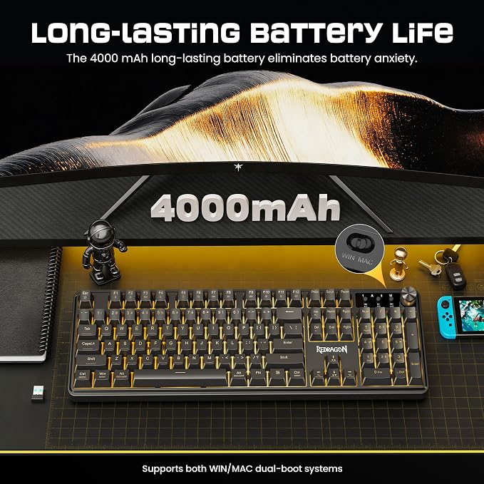 Redragon RM104 Wireless Gaming Keyboard with Knob, Tri-Mode BT/2.4G/USB-C RGB Computer Keyboards, 4000mAh Battery, Programmable Software Support, Anti-Ghosting, Compatible with PC Mac - Image 6