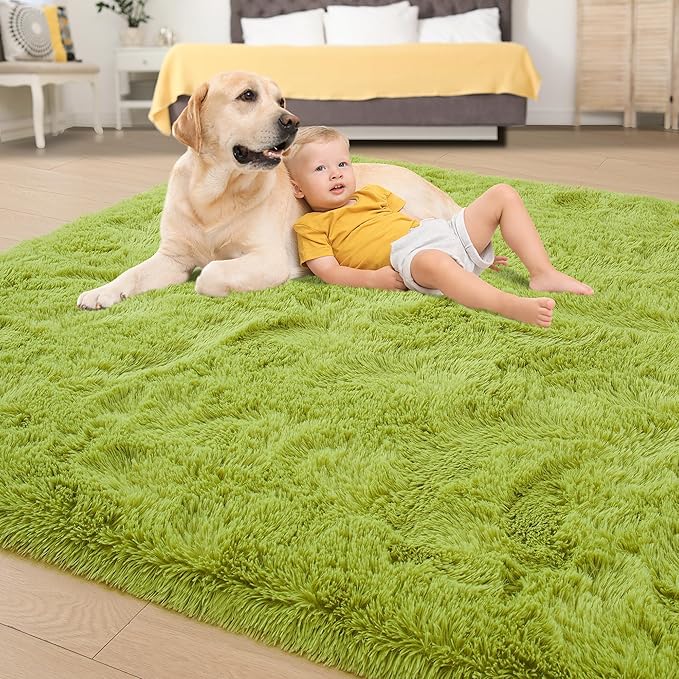 Tepook Fluffy Grass Green Rugs for Living Room Bedroom, 4x6 Soft Area Rug Moss Green Kids Girls Boys Rug, Indoor Plush Shaggy Non-Slip Carpet for Nursery Classroom Dorm Home Decor - Image 4