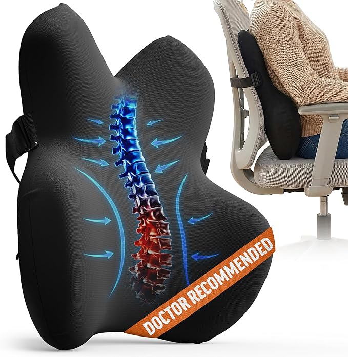 Everlasting Comfort Lumbar Support Pillow for Office Chair - Memory Foam Back Cushion for Car Seat - Promotes Better Posture, Back Pain Relief - Ideal Gaming and Desk Chairs Work and Home Essentials by EverlastingComfort