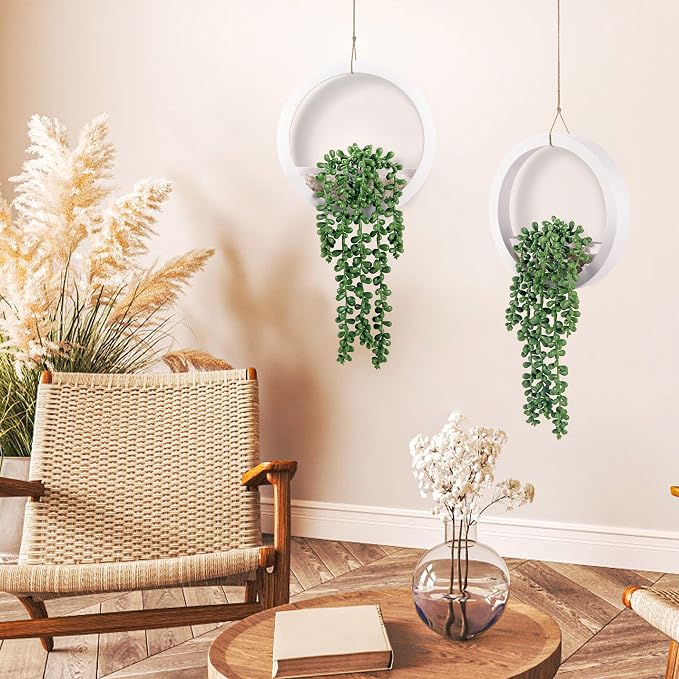 Der Rose 2 Pack Fake Plants Hanging Artificial Succulents Plants in White Pots for Living Room Bathroom Accessories Boho Wall Decor - Image 4