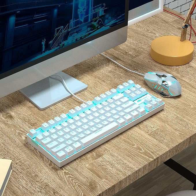 MageGee Mechanical Gaming Keyboard with Blue Switch, Compact 87 Keys Wired Computer Keyboard for Windows Laptop PC Gamer, LED Ice Blue Backlit, White - Image 6