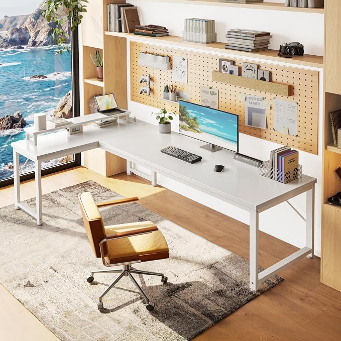 PRAISUN 61" L Shaped Computer Desk, Power Outlets, Monitor Stand, White | USB-C Ports, Reversible Charging Station, Spacious Desktop & Legroom, 0.94 Inch Thick Desktop, for Gaming, Study & Work - Image 2