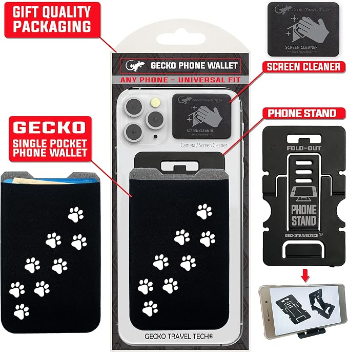 Phone Wallet - Adhesive Card Holder - Cell Phone Pouch - Stick on Lycra Pocket by Gecko - Carry Credit Cards and Cash - Image 9