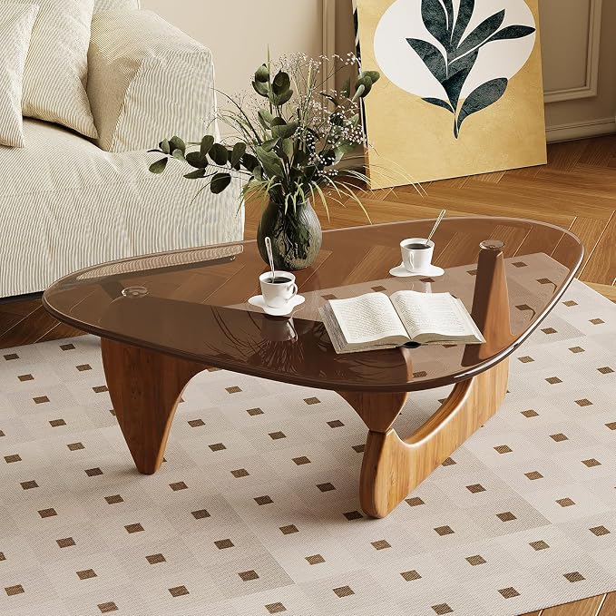 Coffee Table for Living Room Mid Century Modern Center Table with Glass Top and Wood, 36 Inch, Brown/Walnut - Image 7