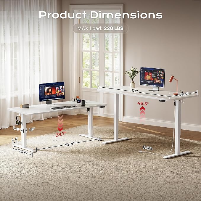 Huuger 63 X 24 Inch Electric Standing Desk with Power Outlets and USB-C Port, Height Adjustable Desk, Sit Stand Desk for Home Office, Computer & Gaming Desk with 4 Presets, Stable Steel Frame, White - Image 5