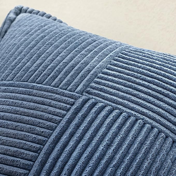 MIULEE Decorative Lumbar Throw Pillow Covers for Couch Bed Livingroom 14x22 Inch Set of 2 Blue Boho Accent Throw Pllows Broadside Striped Patchwork Soft Corduroy Summer Coastal Pillowcases - Image 5