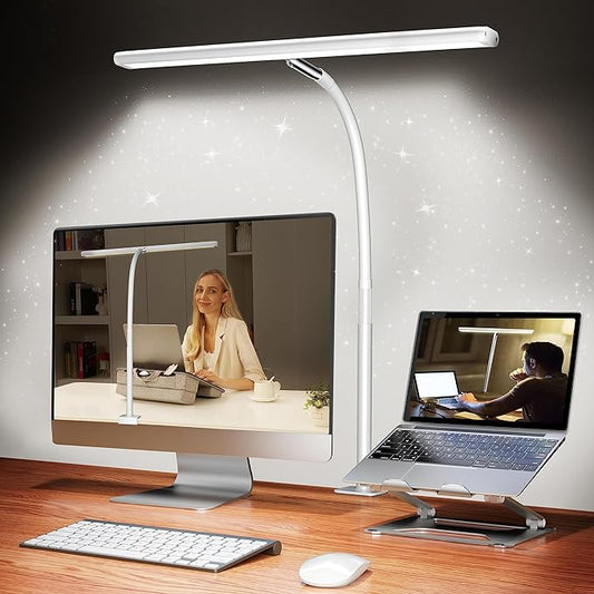Airlonv LED Desk Lamp with Clamp, 17" Stepless Dimming Light, White | 2700K-6500K, 100 LEDs, 360° Gooseneck, Fits Up to 30" Monitors, Flicker-Free Lighting for Home Office, Study& Workbench by Airlonv