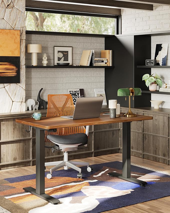 TIQLAB Electric Standing Desk, 47 * 24 Inches Adjustable Height Stand up Desk,Sit Stand Home Office Table with Splice Board, Black Walnut - Image 2