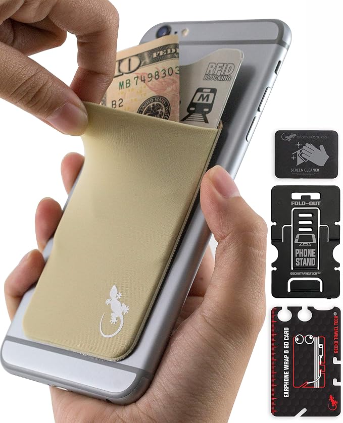 Phone Wallet - Adhesive Card Holder - Cell Phone Pouch - Stick on Lycra Pocket by Gecko - Carry Credit Cards and Cash - Image 5