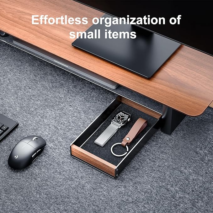 UPERGO Desk Tray Organizer Drawer for Home Office, Walnut Desk Organizer Tray for Keys, Pen, Watch - Image 2