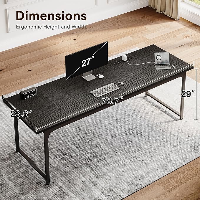 Coleshome 79 Inch Computer Desk with Power Outlet | Extra-long workspace • Supports multi-monitor setups • Stable steel frame • Spacious legroom • Home office & gaming - Image 3