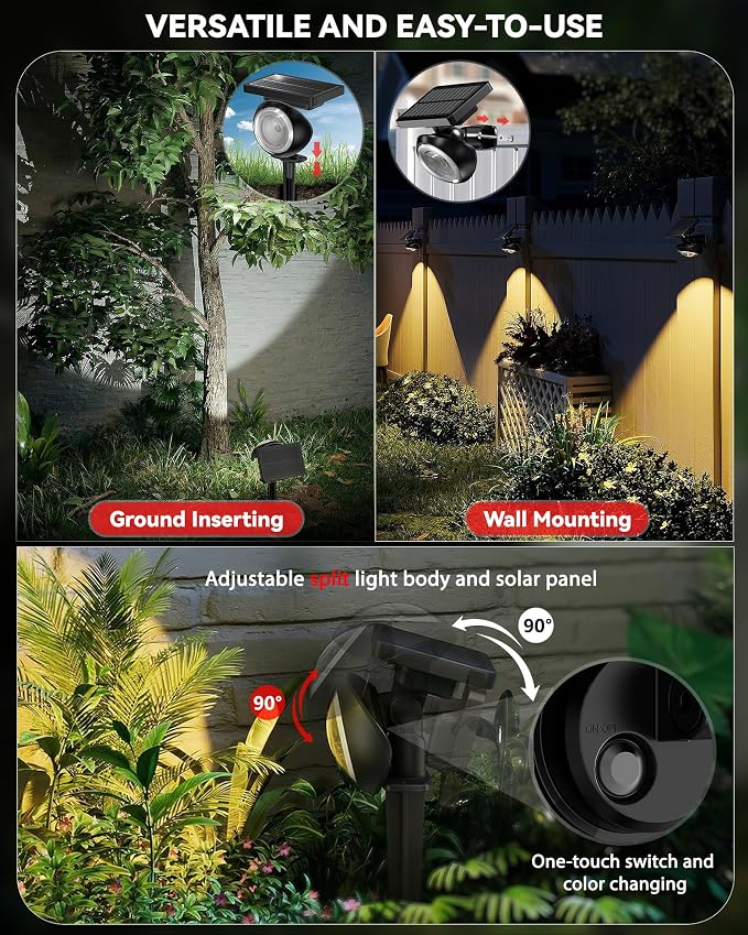 Focusing Solar Spot Lights Outdoor Waterproof, RGB+3CCT Tree Uplights 8Pack | Multicolor Focused Lens Spotlight, Dusk-to-dawn Light, Stake or Wall Mounting for Yard Landscape Garden Path Halloween Decor - Image 6