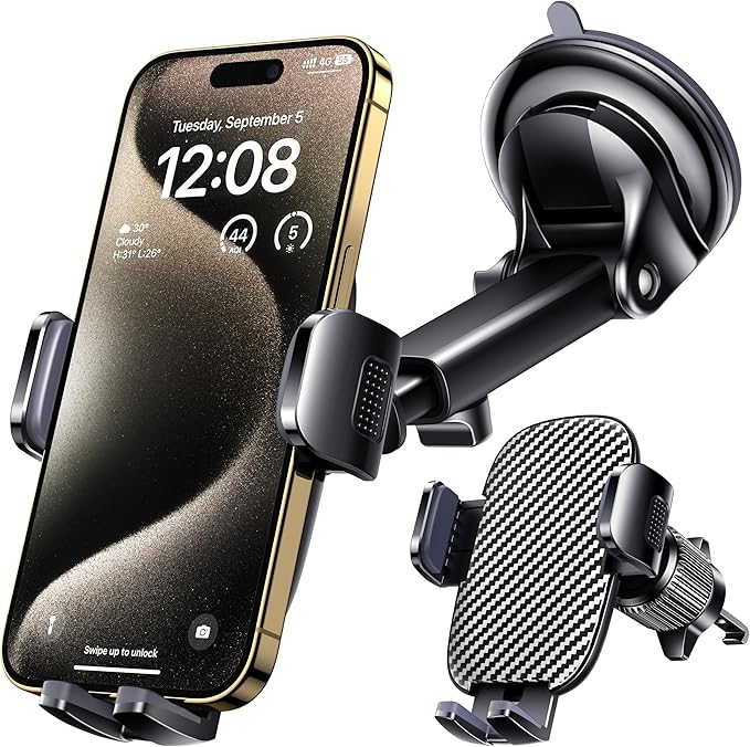 Qifutan Car Phone Holder Mount Phone Mount for Car Windshield Dashboard Air Vent Universal Hands Free Automobile Cell Phone Holder Fit for iPhone Smartphone Camera Mounts by Qifutan