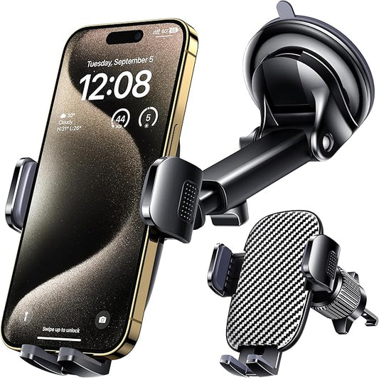 Qifutan Car Phone Holder Mount Phone Mount for Car Windshield Dashboard Air Vent Universal Hands Free Automobile Cell Phone Holder Fit for iPhone Smartphone Camera Mounts by Qifutan