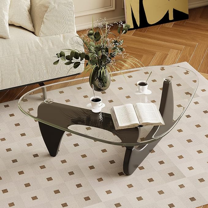 Coffee Table for Living Room Mid Century Modern Center Table with Glass Top and Wood, 36 Inch, Transparent/Black - Image 7