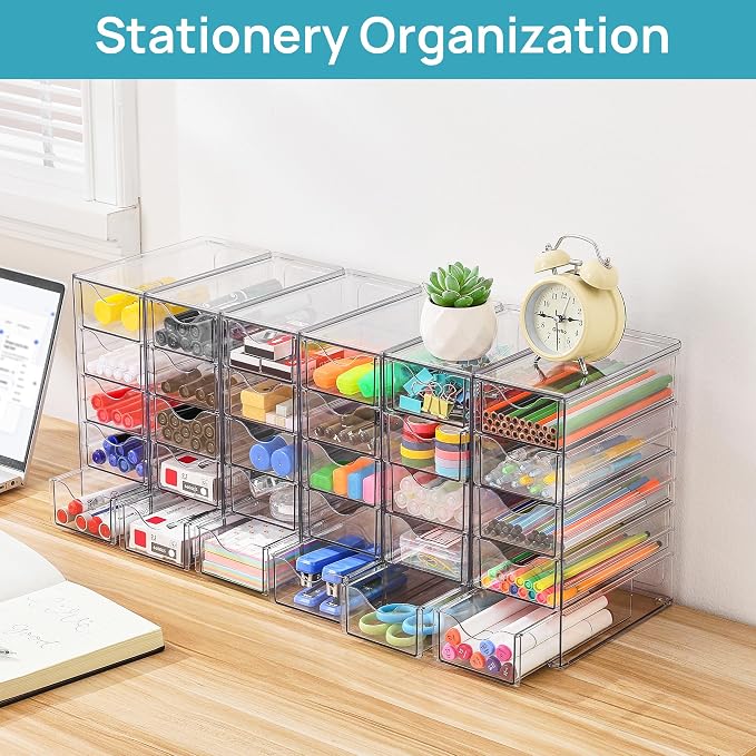 Vtopmart Acrylic Desk Organizer with 30 Drawers for Office, Makeup, Crafts | Clear Storage Drawers for Office Supplies, Desktop Organization for Makeup, Jewelry, Art Crafts, Bead, Pen, Stationary - Image 3