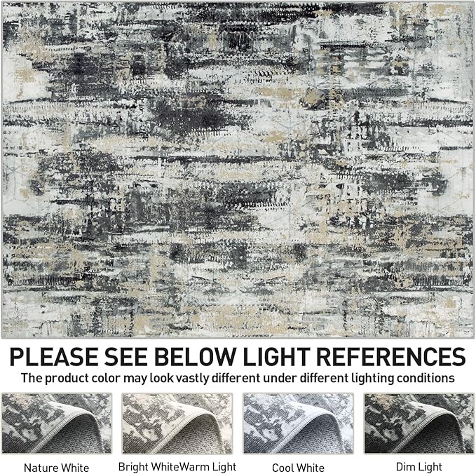 8x10 Area Rugs Washable Rug: Large Modern Abstract Living Room Rug Soft Anti-Skid Thin Carpet Indoor Floor Non-Shedding Carpets for Bedroom Dining Farmhouse Nursery Home Office Black Grey Gold - Image 7