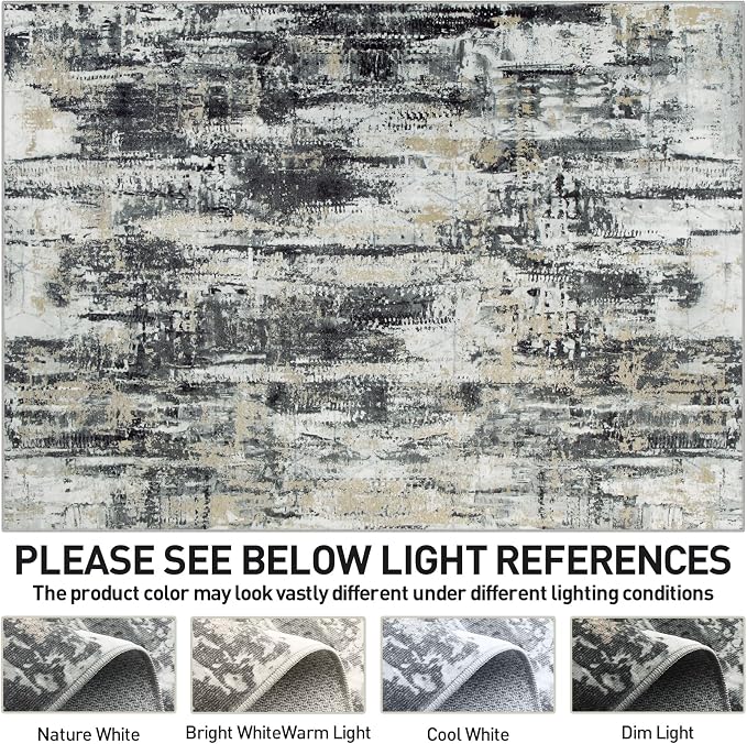 10x14 Area Rugs Washable Rug: Modern Abstract Living Room Rug Soft Anti-Skid Thin Carpet Indoor Floor Non-Shedding Carpets for Bedroom Dining Room Farmhouse Nursery Home Office Black Grey Gold - Image 7