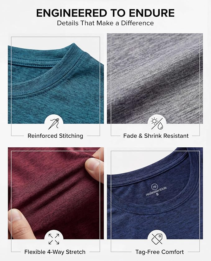 5 Pack Men's Dry Fit Short Sleeve T-Shirt Gym Workout Athletic Running Tee | Cooling, Moisture-Wicking, Crew Neck, Quick-Dry, Breathable, Active, Exercise, Fitness, Basketball, Cycling, Hiking, Tennis - Image 4