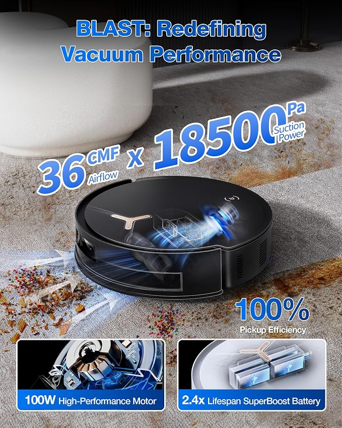 ECOVACS DEEBOT T50 MAX Robot Vacuum and Mop,18,500Pa Blast Suction,12-in-1 Omni Station,18mm Auto Mop Lift, Zero Tangle, TruEdge Edge Cleaning, Perfect for Pet Hair, Carpets & Hard Floors - Image 2