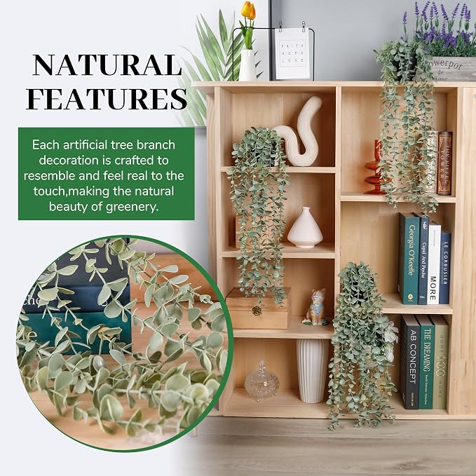 Der Rose 3Pcs Fake Plants Hanging Artificial Decor Faux Potted Eucalyptus Plants for Boho Bathroom Home Office Desk Wall Shelf Bookcase Accessories Decor Indoor - Image 4