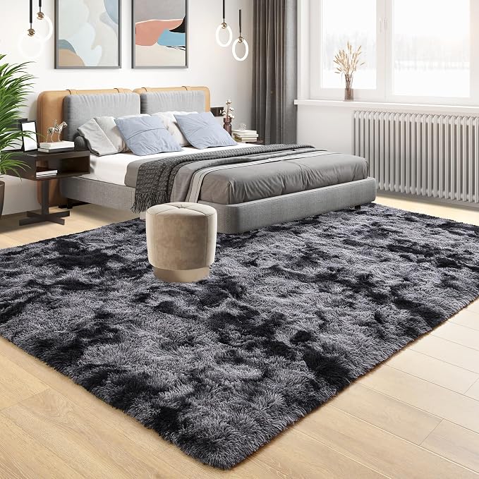 Tepook Soft Fluffy Rugs for Living Room, 5x8 Shaggy Area Rug for Bedroom, Modern Shag Rug Fuzzy Carpets for Kids, Plush Indoor Nursery Home Decor Rug with Non-Slip Bottom, Tie-dye Dark Grey - Image 2