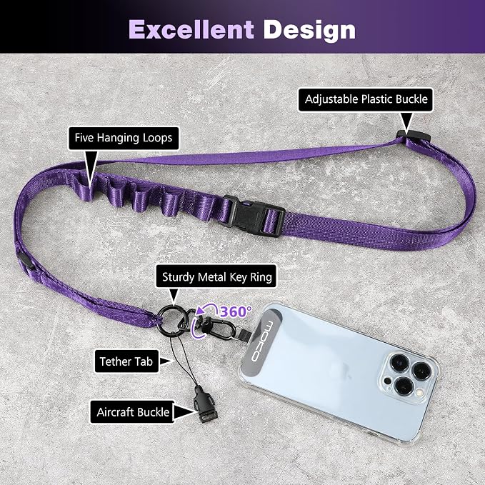 MoKo Universal Phone Lanyard, Nylon Adjustable Cell Phone Crossbody Strap Detachable Women & Men Cellphone Lanyards Around the Neck with Patches for iPhone, Most Smartphones, Dark Purple - Image 2