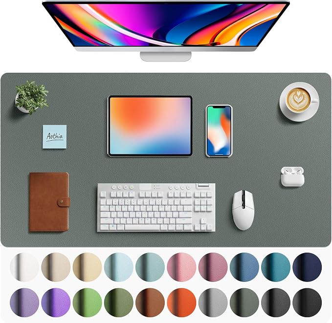 Aothia Faux Leather Desk Mat - Large Mouse Pad, Non-Slip PU Leather Blotter, Waterproof Writing Surface for Office and Home (Jungle Green, 40" x 24") by AothiaSimpleNaturalUnique
