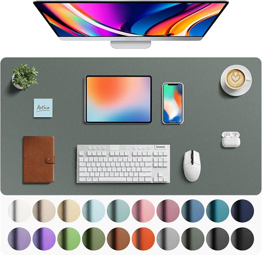Aothia Faux Leather Desk Mat - Large Mouse Pad, Non-Slip PU Leather Blotter, Waterproof Writing Surface for Office and Home (Jungle Green, 40" x 24") by AothiaSimpleNaturalUnique