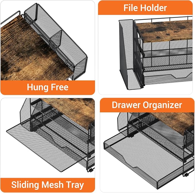 OPNICE Desk Organizers and Accessories, 4-Tier Desktop File Organizer with Drawer and Pen Holders, Office Desk Accessories Workspace Organizers for Office Supplies (Wood) - Image 7