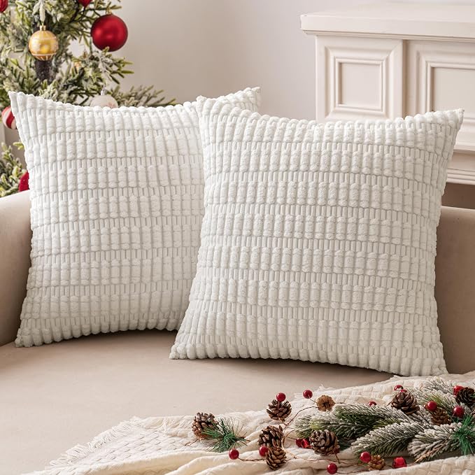 MIULEE Pack of 2 Corduroy Decorative Euro Sham Throw Pillow Covers 24x24 Inch Soft Boho Striped Pillow Covers Modern Farmhouse Home Decor for Sofa Living Room Couch Bed Pure White - Image 10
