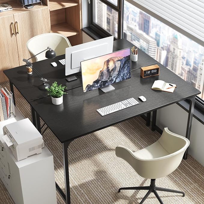 Huuger Computer Desk, 55 Inch Home Office Desk, Gaming Writing Work from Home Study Desk, Large Legroom, Sturdy Metal Frame, Modern Simple, Black - Image 9