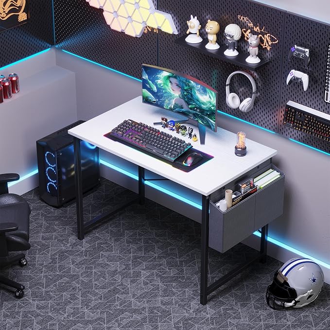 OLIXIS Small Computer Desk, 31 Inch Gaming Desks for Home Office | Writing Study Craft Work Table, Computer Workstation for Bedroom Small Spaces with Storage Bag, White - Image 6