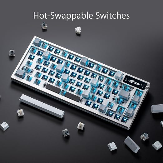 ASUS ROG Azoth Wireless Mechanical Gaming Keyboard – 75% TKL, Tri-Mode Connectivity, Hot Swappable Pre-lubed ROG NX Snow Linear Switches, PBT Keycaps, RGB, OLED Display, PC/Mac Support - White | Tri-Mode Connectivity, Hot Swappable Switches, Pre-lubed ... - Image 6