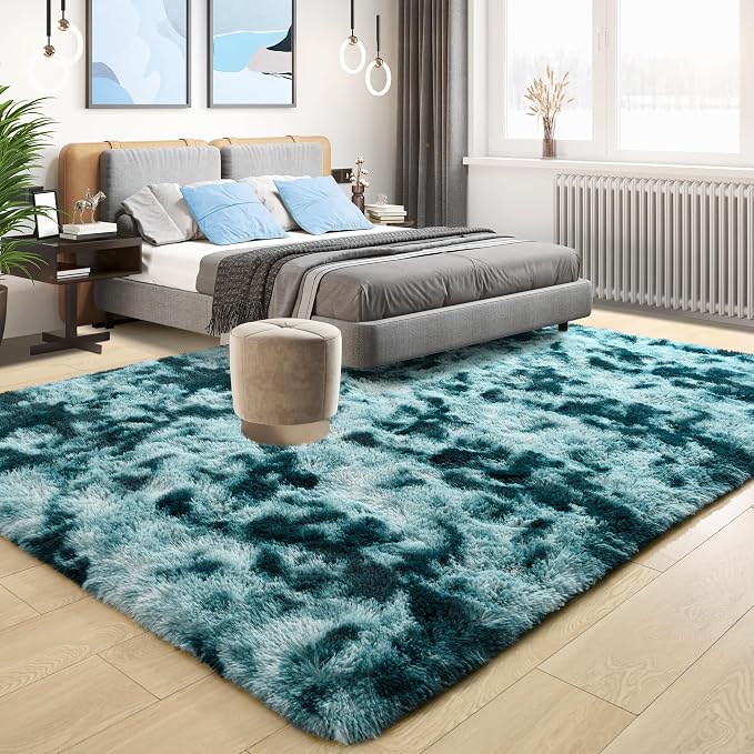 Tepook Fluffy Large Rugs for Living Room, Area Rug 6x9 Soft Carpet for Bedroom, Modern Shaggy Rug for Kids Boys Girls, Plush Indoor Nursery Home Decor Rug with Non-Slip Bottom, Peacock Blue - Image 2