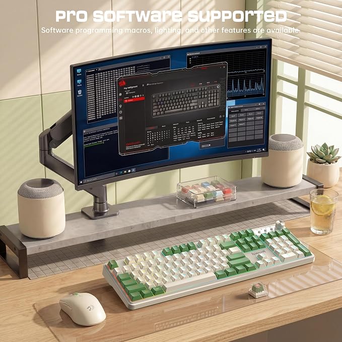 Redragon RM104 Wireless Gaming Keyboard with Knob, Tri-Mode BT/2.4G/USB-C RGB Computer Keyboards, 4000mAh Battery, Programmable Software Support, Anti-Ghosting, Compatible with PC Mac - White & Green - Image 5