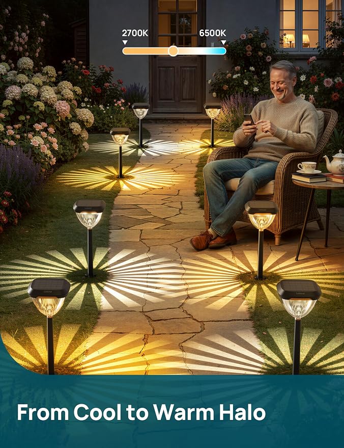 Linkind Smart Solar Pathway Lights SP6, App/Voice Control Solar Lights Outdoor Waterproof, 43+ Preset Scenes, Cool/Warm White/Color-Changing Outdoor Garden Lights for Yard, Patio, 4 Pack - Image 8