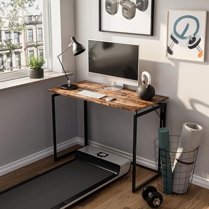 alawooder 39.4" Folding Desk: No Assembly, Wood Top for Small Spaces | 39.4 in dual-monitor workspace, holds 150 lbs, folds flat to 2.3 in, splash-proof top, home office or gaming - Image 3