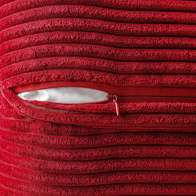 MIULEE Decorative Euro Sham Throw Pillow Covers for Couch Bed Livingroom 24x24 Inch Set of 2 Red Boho Accent Throw Pllows Broadside Striped Patchwork Soft Corduroy Pillowcases - Image 5