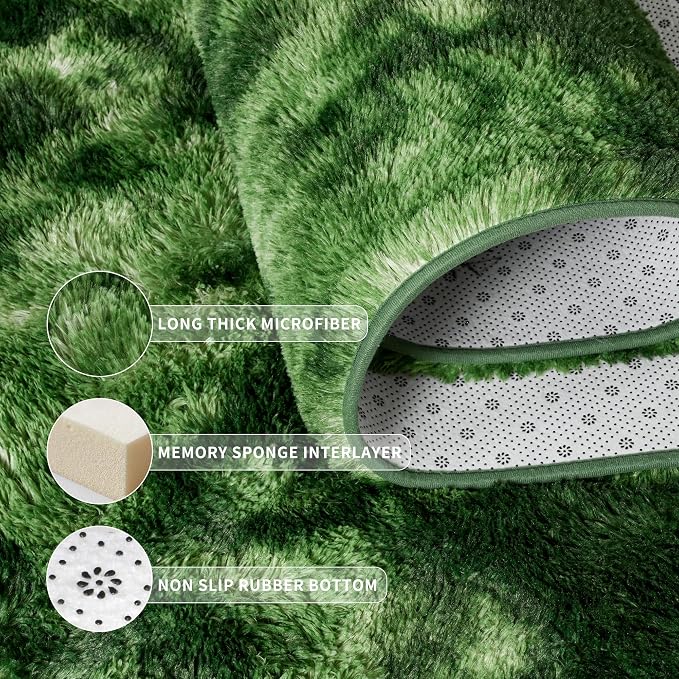 Tepook Soft Runner Rugs for Bedroom 2x6 with Rubber Backing, Tie-Dyed Dark Green Fluffy Rugs for Hallway, Shag Bedside Rug Fuzzy Plush Carpet for Living Room Dorm Nursery Indoor Home Decor - Image 8