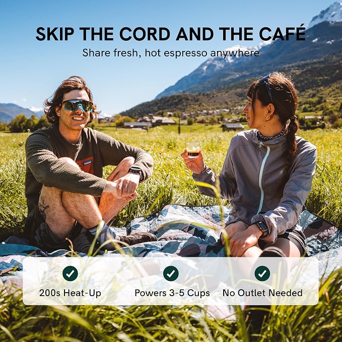 OutIn Nano Portable Electric Espresso Machine, Travel Coffee Maker | Self-Heating USB-C Car Coffee Maker for Ground Coffee & NS Capsules, Ideal for Camping, RV, Hiking and Office, Forest Green - Image 5