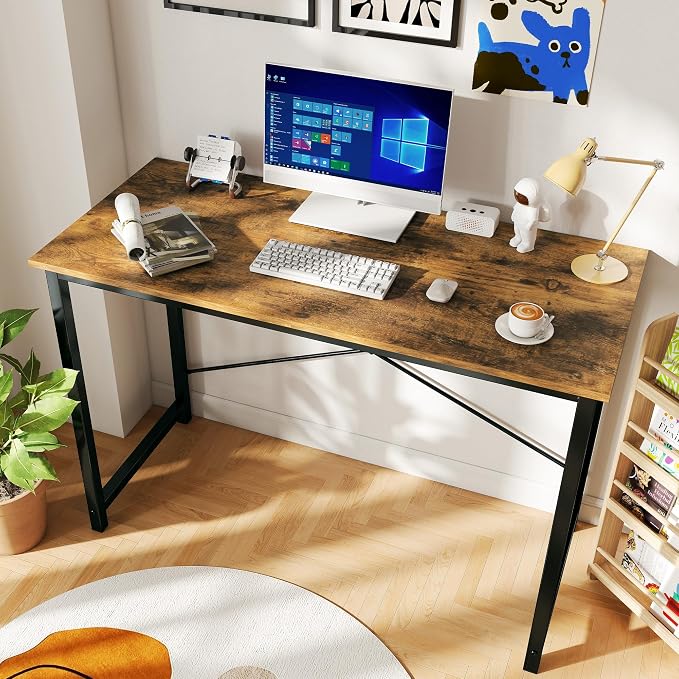 OLIXIS 44 Inch Computer Office Desk for Small Spaces, Writing Gaming Work Desk Modern Study Table with Metal Frame Home Bedroom, Rustic Brown | Computer Writing Workstation, Strong Metal Frame, Small Spaces Home Bedroom Dorm, Rustic Brown - Image 2