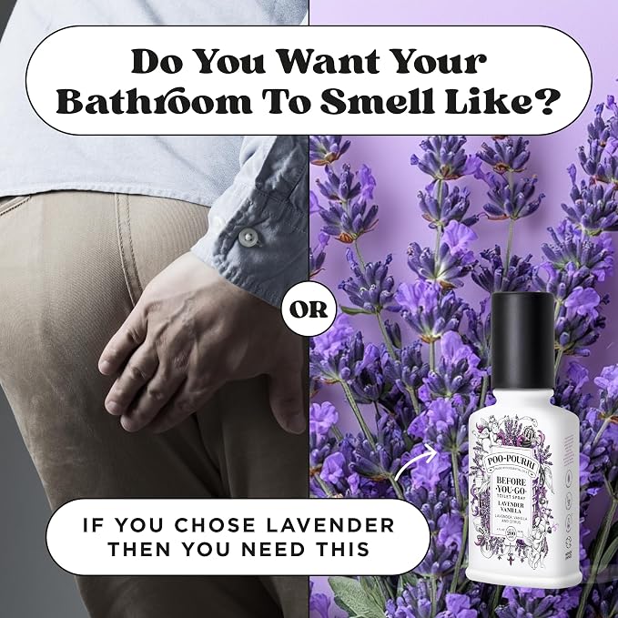 Poo-Pourri Before-You-Go Toilet Spray, Lavender Vanilla, 4 Fl Oz, Up to 200 Uses, Bathroom Odor Deodorizer, Plant-Based with Essential Oils, for Home or Work, Lavender, Vanilla and Citrus Scent - Image 9