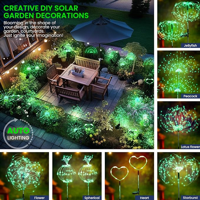 GIGALUMI Garden Outdoor Decor Lights 120LED 2Pack, Solar Garden Lights for Yard Outside Fairy Decorative,Solar Powered for Yard Pathway Flowerbed Planter Balcony Patio Decor（Green） - Image 7